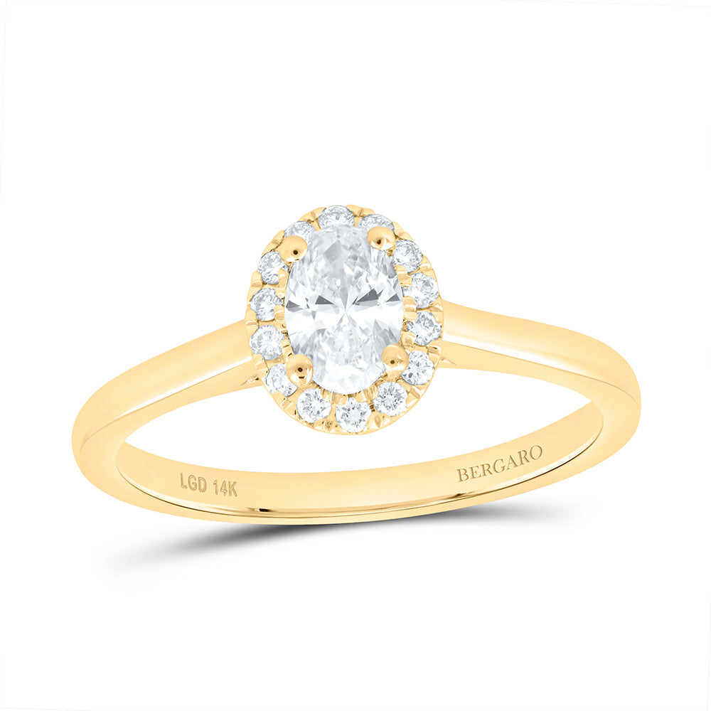 14K Yellow Or White Gold 1/2 Cttw Lab Grown Diamond, 3/8 Cttw Center Oval Engagement Ring