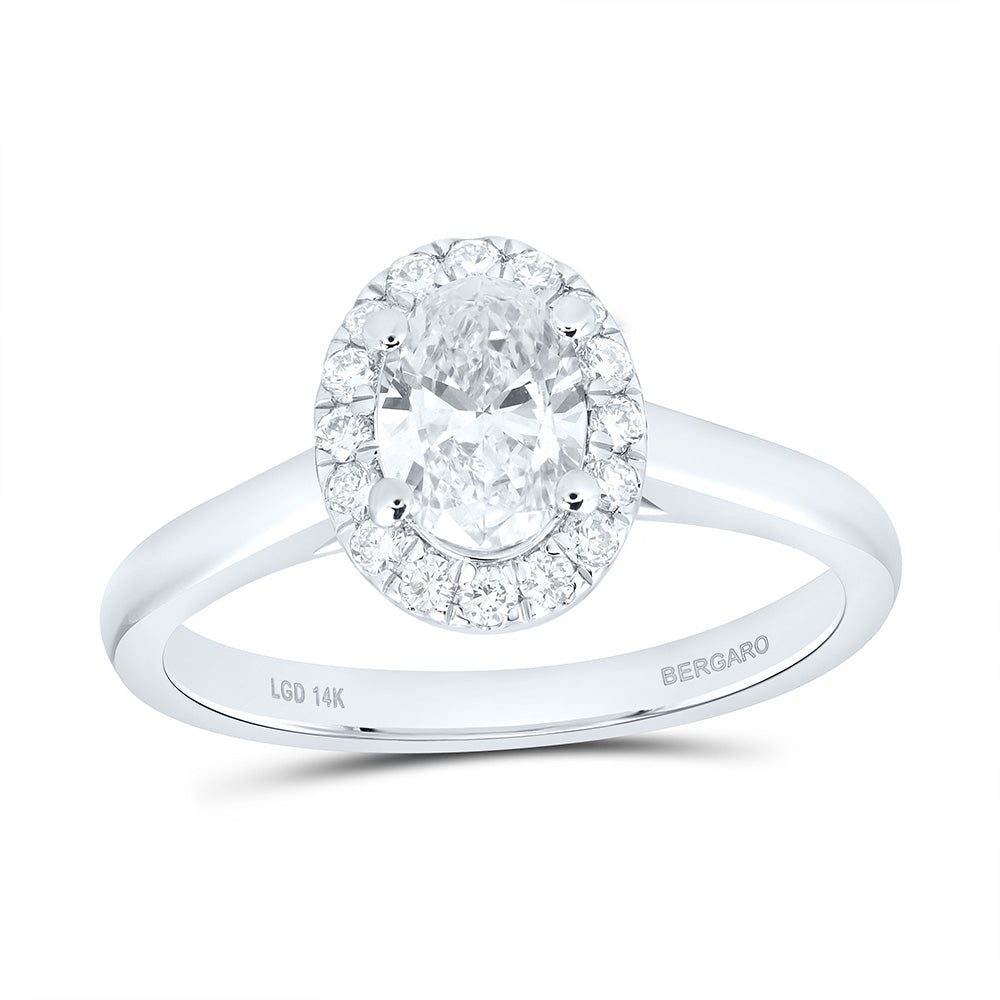 14K White Gold 7/8 Cttw Lab Grown Diamond, 3/4 Cttw Center Oval Engagement Ring