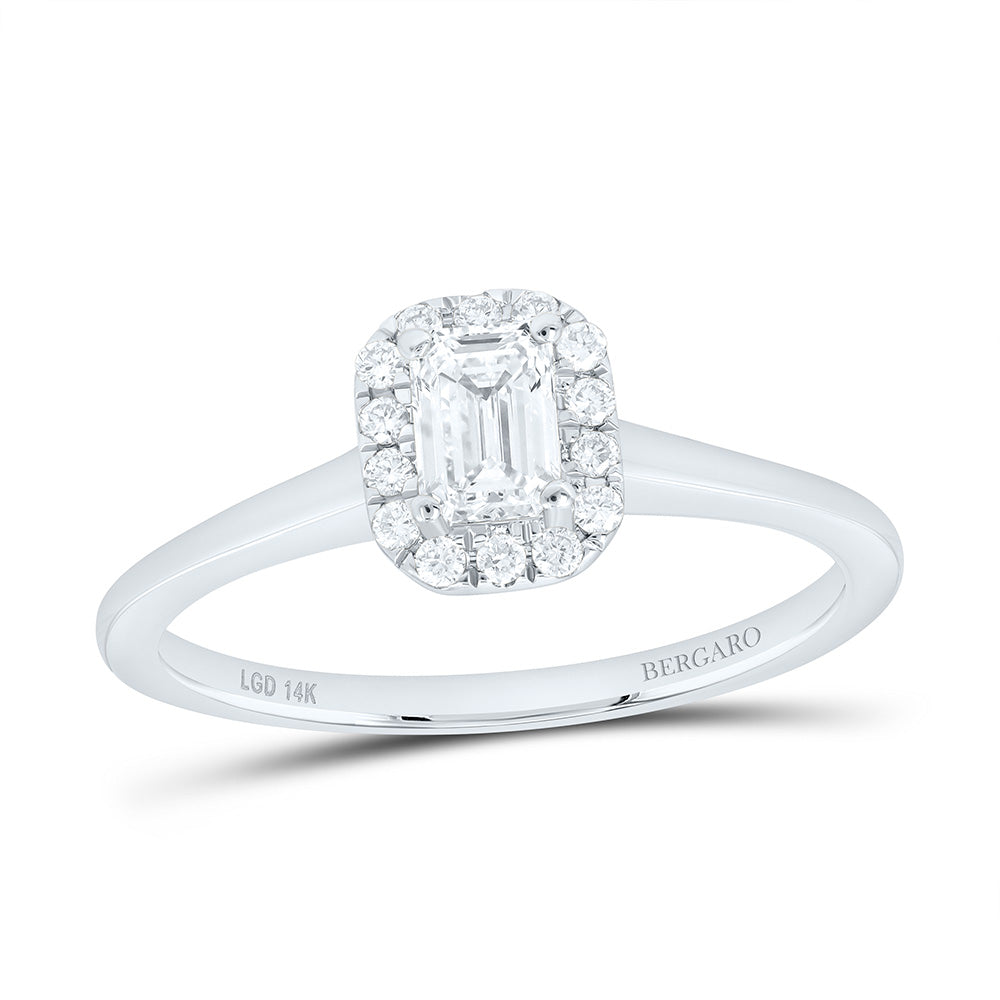 14K Yellow Or White Gold 1/2 Cttw Lab Grown Diamond, 3/8 Cttw Center Emerald Engagement Ring