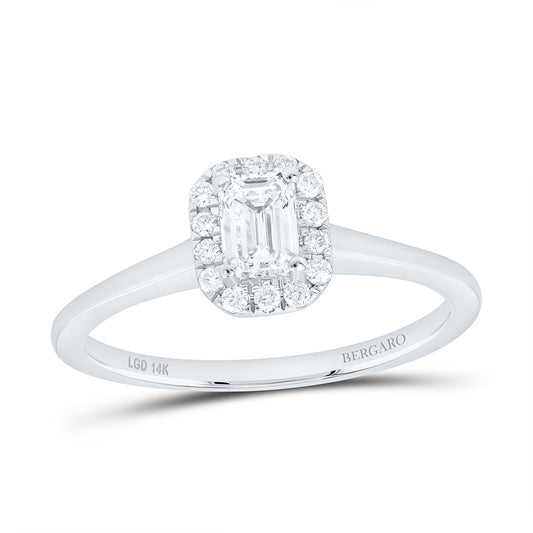14K Yellow Or White Gold 1/2 Cttw Lab Grown Diamond, 3/8 Cttw Center Emerald Engagement Ring