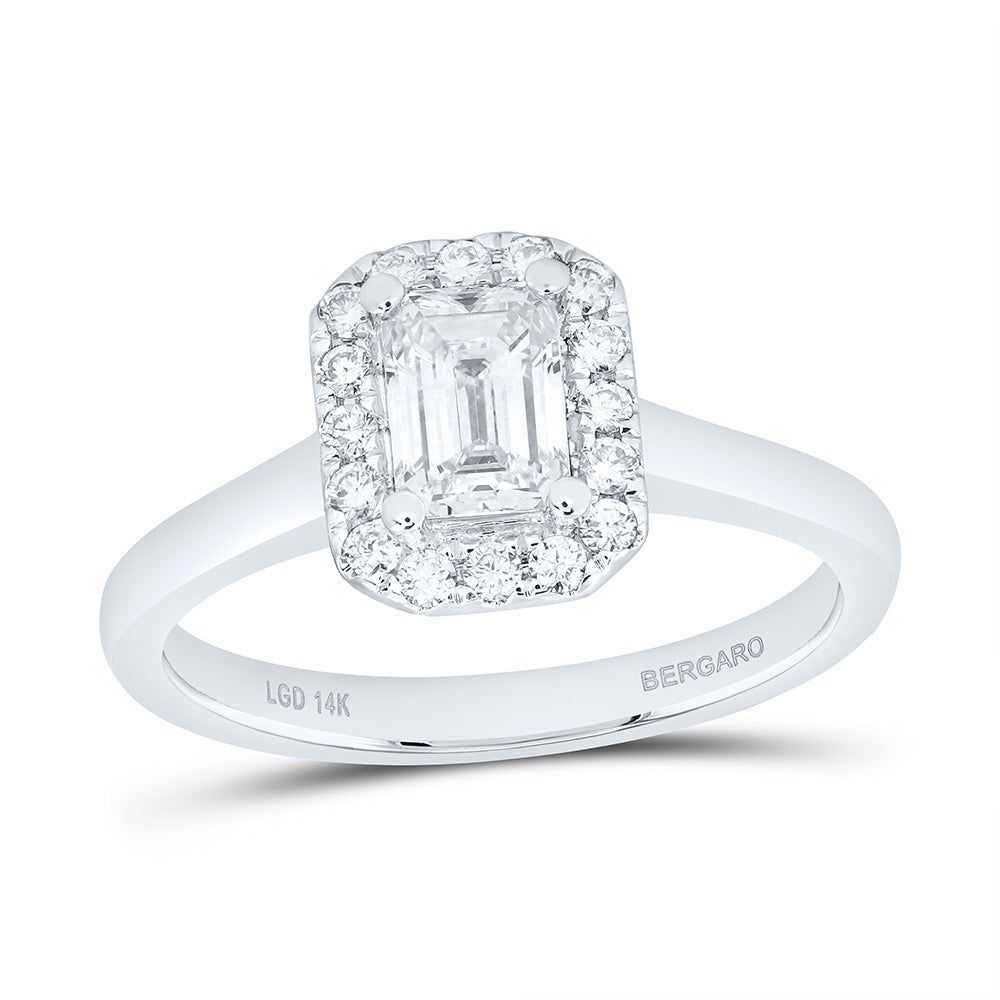 14K Yellow Or White Gold 7/8 Cttw Lab Grown Diamond, 3/4 Cttw Center Emerald Engagement Ring