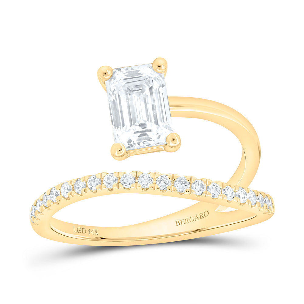 14K Yellow Or White Gold 1 1/4 Cttw Lab Grown Diamond 1 Cttw Center Emerald Engagement Ring