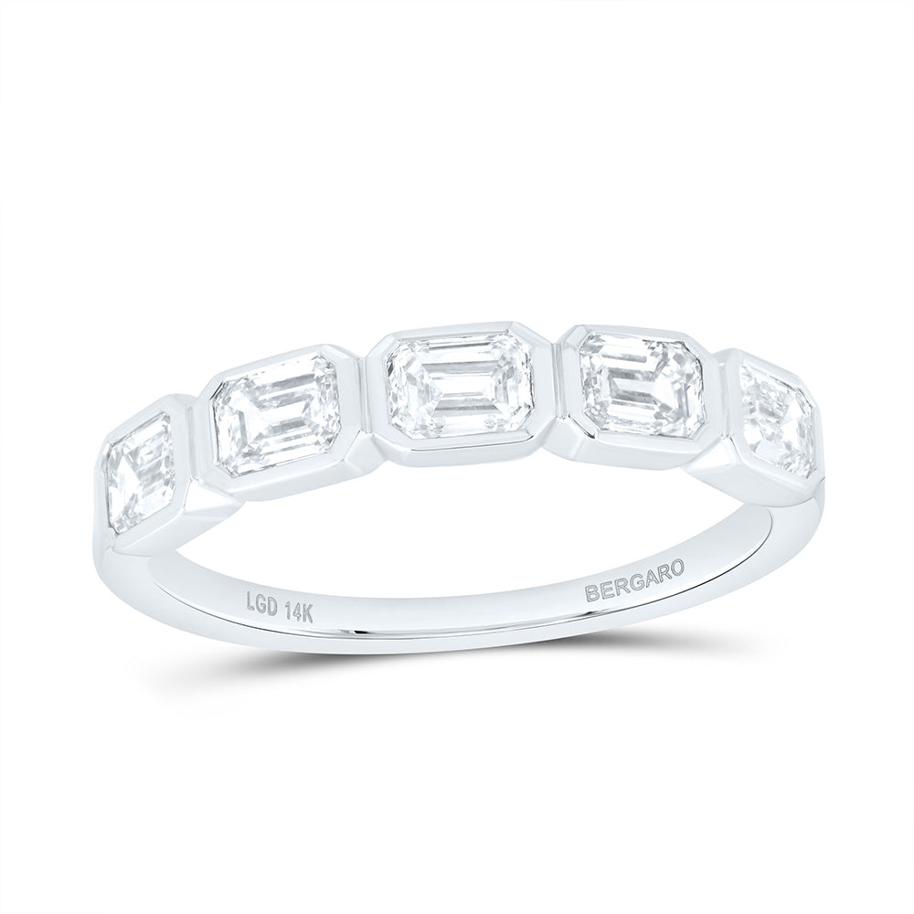 14K Yellow Or White Gold 1 1/4 Cttw Lab Grown Diamond Fashion Emerald Bezel Band