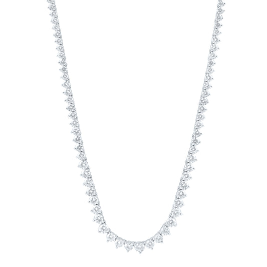 14K White Gold Lab Grown Diamond Fashion Round Tennis Necklace (16 Inch)