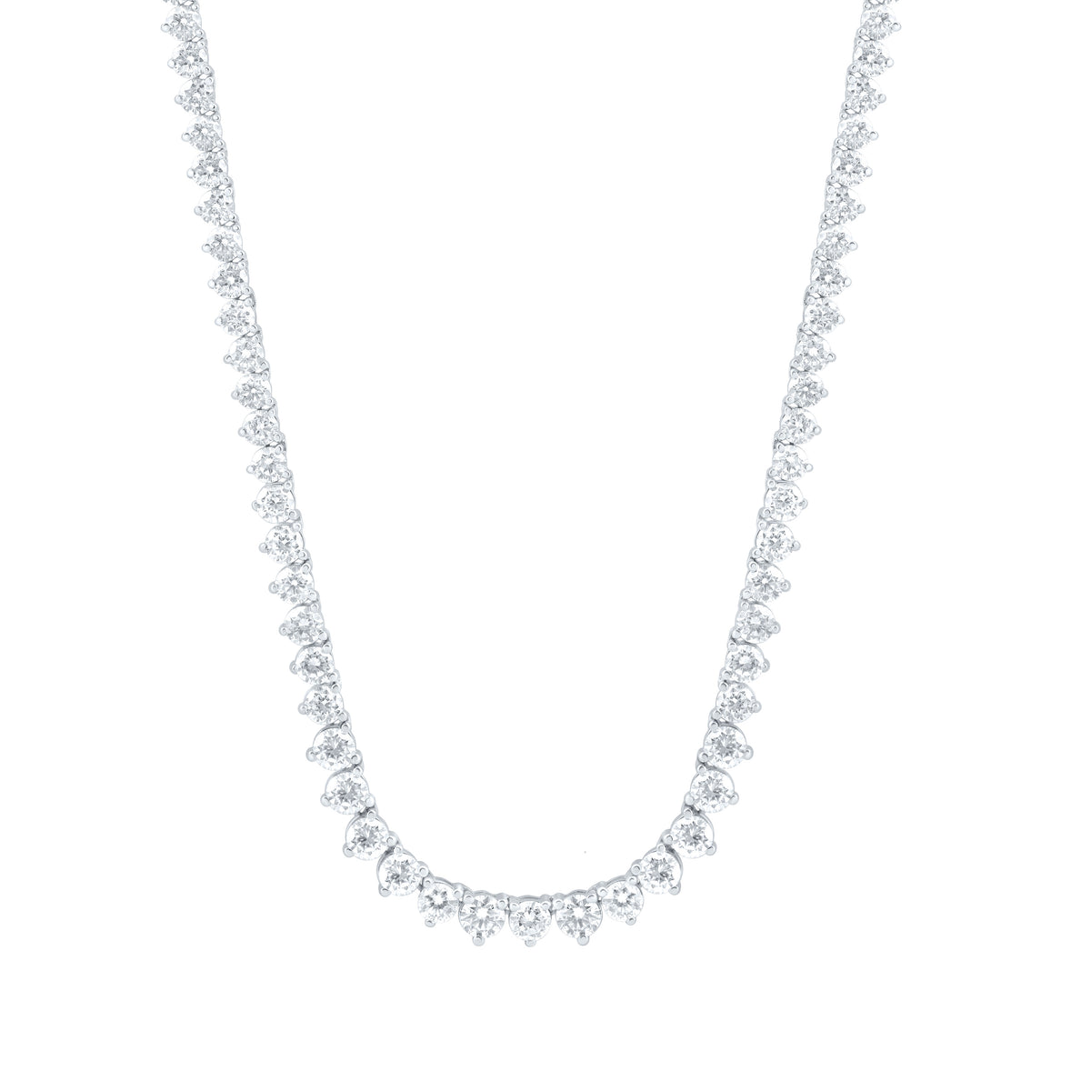 14K White Gold Lab Grown Diamond Fashion Round Tennis Necklace (16 Inch)