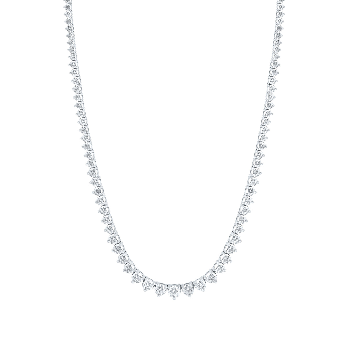 14K White Gold Lab Grown Diamond Fashion Round Tennis Necklace (16 Inch)