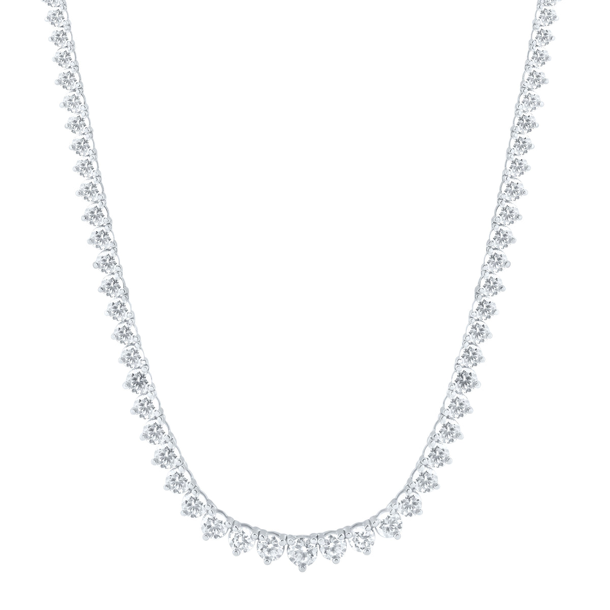 14K White Gold Lab Grown Diamond Fashion Round Tennis Necklace (16 Inch)