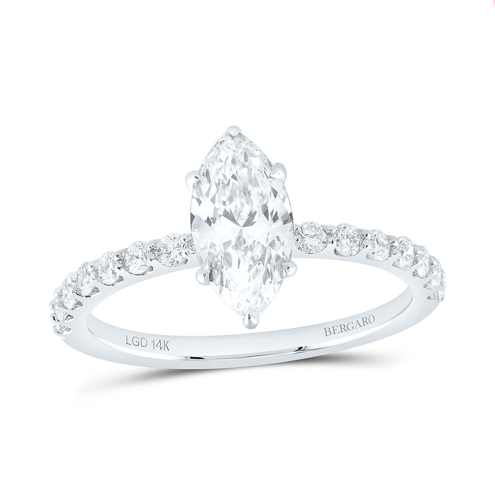 14K Yellow Or White Gold 1 1/3 Cttw Lab Grown Diamond 1 Cttw Center Marquise Engagement Ring