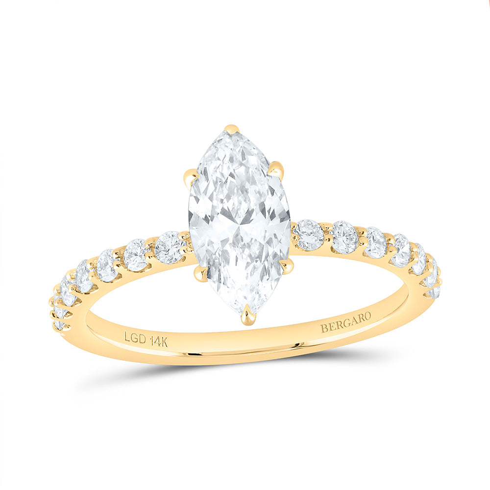 14K Yellow Or White Gold 1 1/3 Cttw Lab Grown Diamond 1 Cttw Center Marquise Engagement Ring
