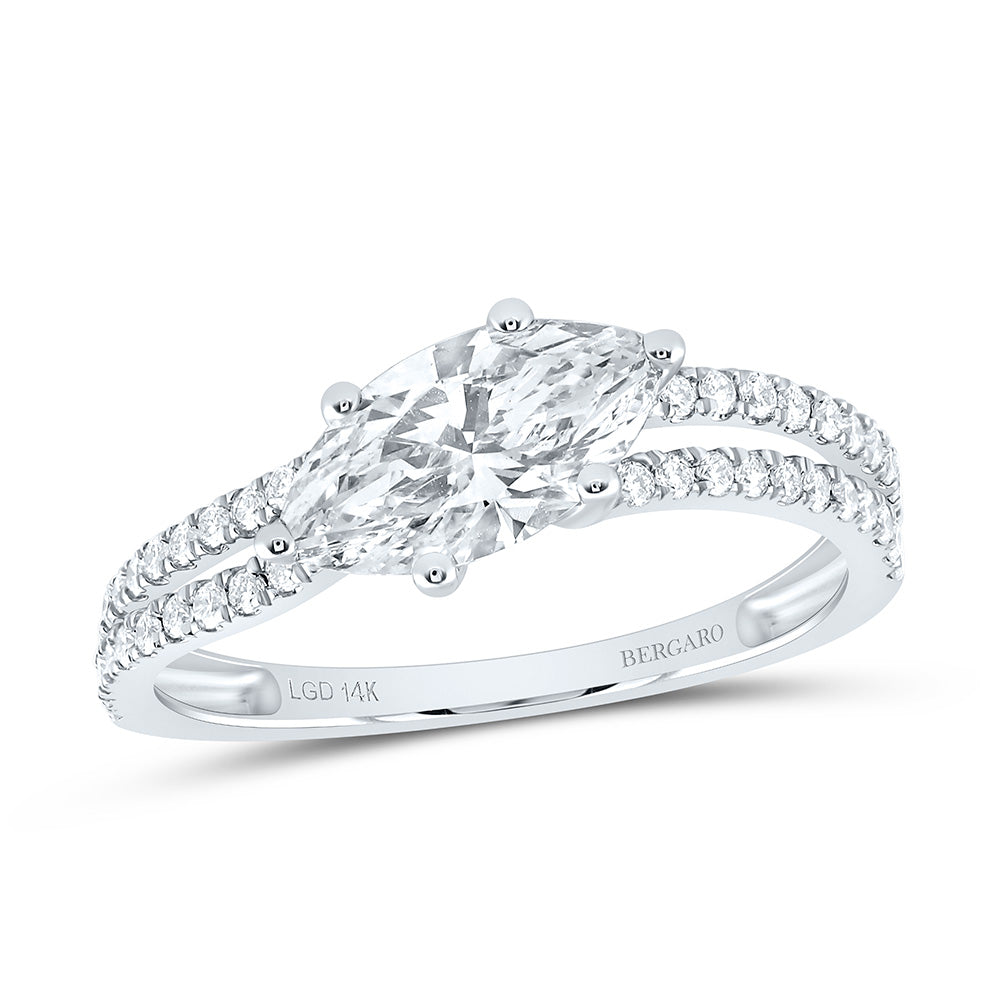 14K Yellow Or White Gold 1 1/3 Cttw Lab Grown Diamond 1 Cttw Center Marquise Engagement Ring
