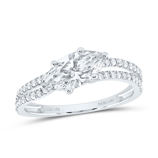 14K Yellow Or White Gold 1 1/3 Cttw Lab Grown Diamond 1 Cttw Center Marquise Engagement Ring