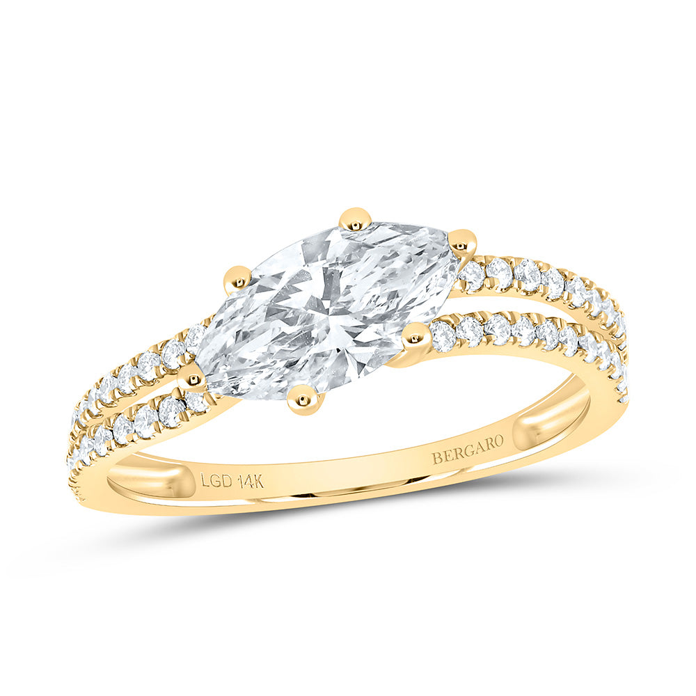 14K Yellow Or White Gold 1 1/3 Cttw Lab Grown Diamond 1 Cttw Center Marquise Engagement Ring