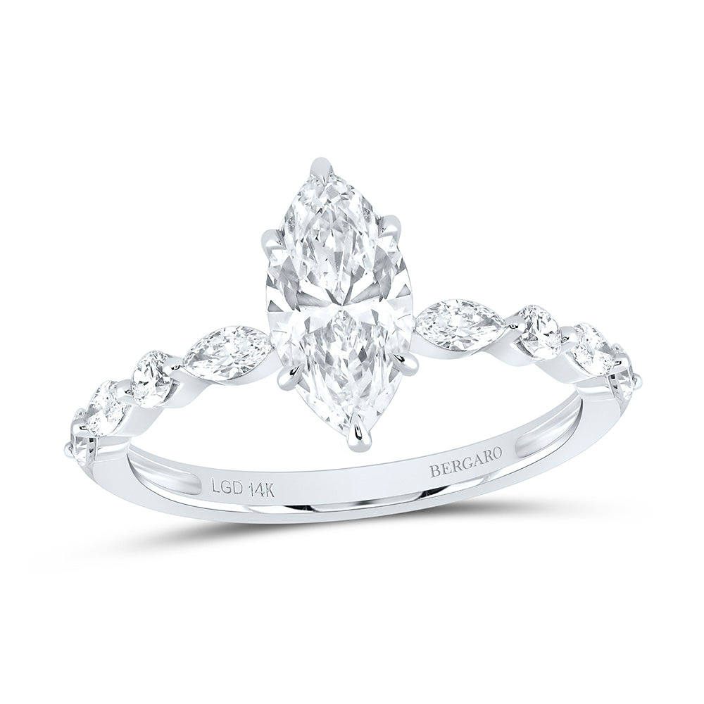 14K Yellow Or White Gold 1 1/2 Cttw Lab Grown Diamond 1 Cttw Center Marquise Engagement Ring
