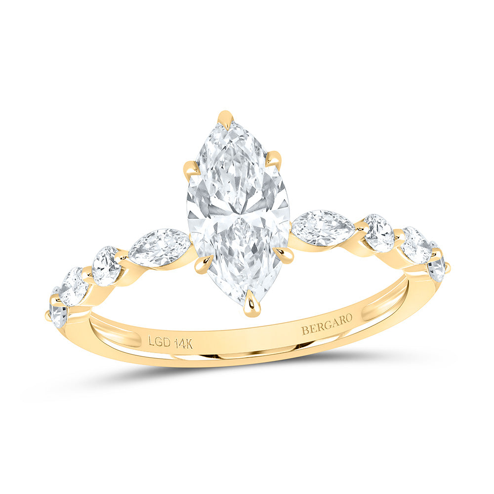 14K Yellow Or White Gold 1 1/2 Cttw Lab Grown Diamond 1 Cttw Center Marquise Engagement Ring