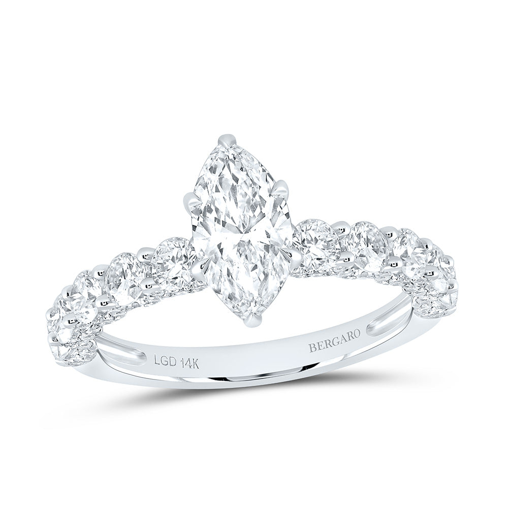 14K Yellow Or White Gold 2 1/2 Cttw Lab Grown Diamond 1 Cttw Center Marquise Engagement Ring