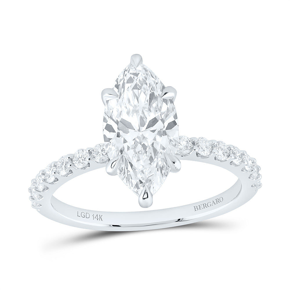 14K Yellow Or White Gold 2 3/8 Cttw Lab Grown Diamond 2 Cttw Center Marquise Engagement Ring