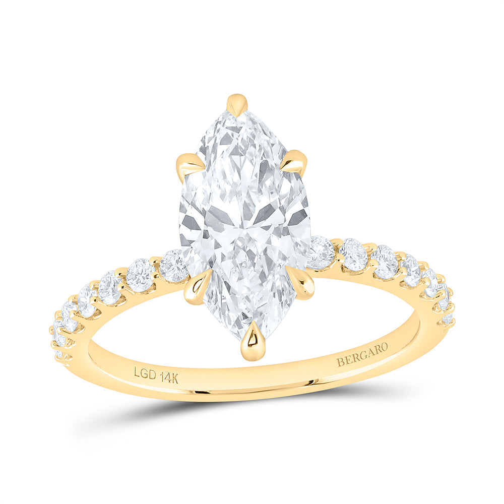 14K Yellow Or White Gold 2 3/8 Cttw Lab Grown Diamond 2 Cttw Center Marquise Engagement Ring