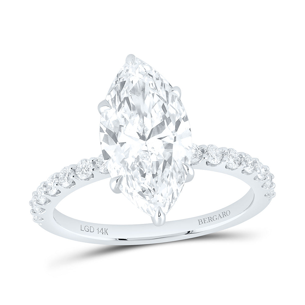 14K Yellow Or White Gold 3 1/3 Cttw Lab Grown Diamond 3 Cttw Center Marquise Engagement Ring