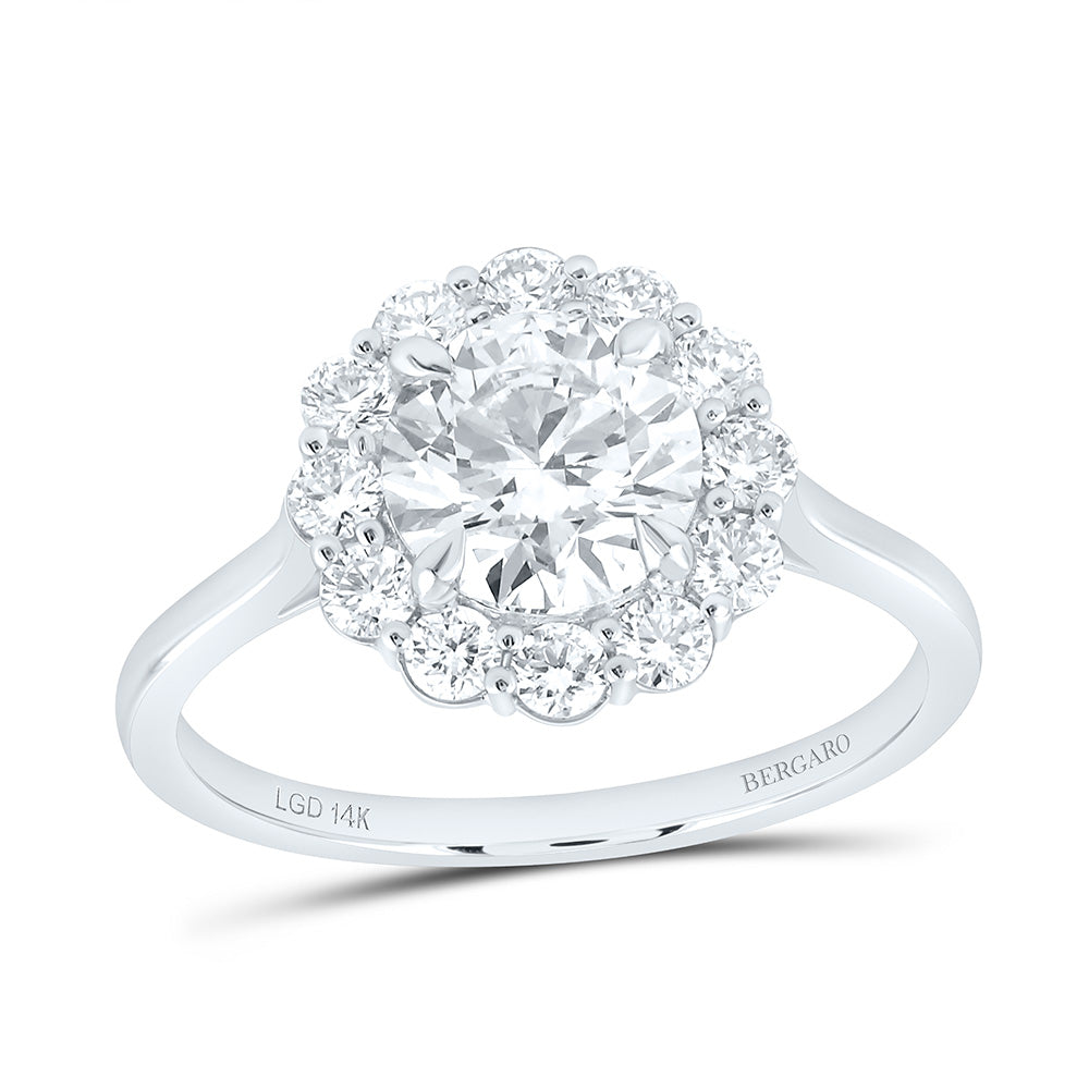 14K Yellow Or White Gold 2 Cttw Lab Grown Diamond 1 1/2 Cttw Center Round Flower Engagement Ring