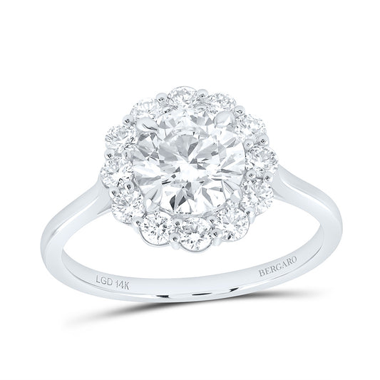 14K Yellow Or White Gold 2 Cttw Lab Grown Diamond 1 1/2 Cttw Center Round Flower Engagement Ring