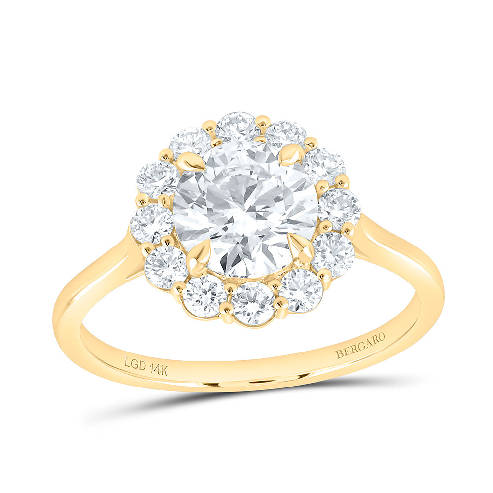 14K Yellow Or White Gold 2 Cttw Lab Grown Diamond 1 1/2 Cttw Center Round Flower Engagement Ring