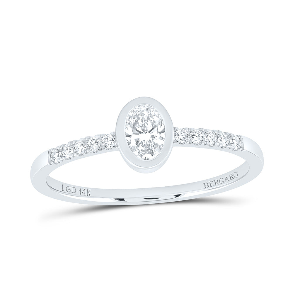 14K Yellow Or White Gold 3/8 Cttw Lab Grown Diamond 1/3 Cttw Center Oval Bezel Oval Engagement Ring