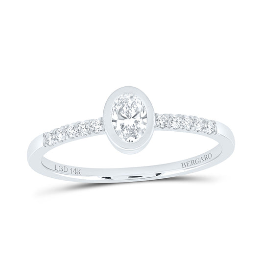 14K Yellow Or White Gold 3/8 Cttw Lab Grown Diamond 1/3 Cttw Center Oval Bezel Oval Engagement Ring
