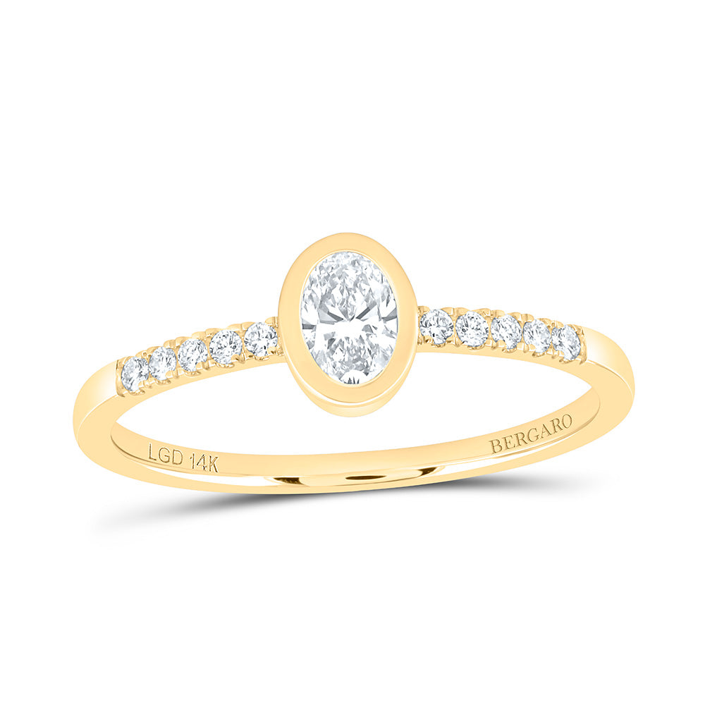 14K Yellow Or White Gold 3/8 Cttw Lab Grown Diamond 1/3 Cttw Center Oval Bezel Oval Engagement Ring