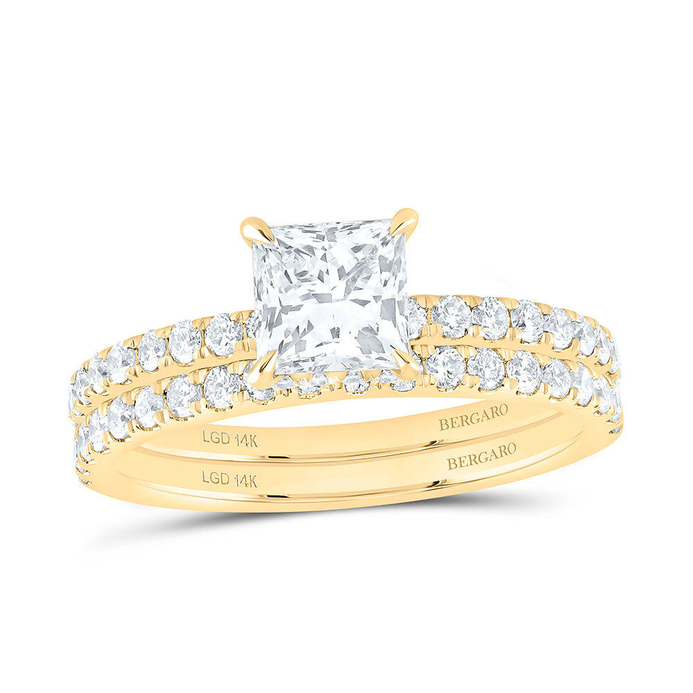 14K Yellow Or White Gold 1 3/4 Cttw Lab Grown Diamond 1 Cttw Center Princess Bridal Set