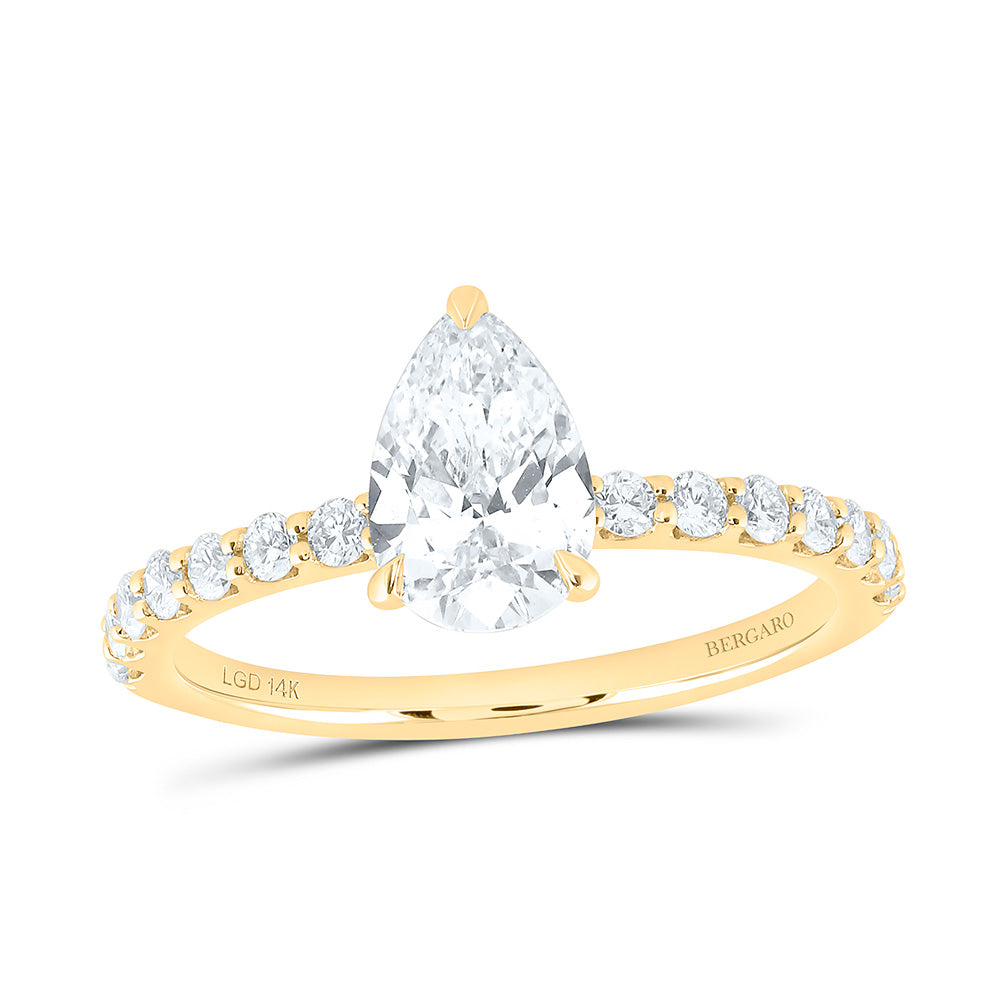 14K Yellow Or White Gold 1 1/3 Cttw Lab Grown Diamond 1 Cttw Center Pear Engagement Ring