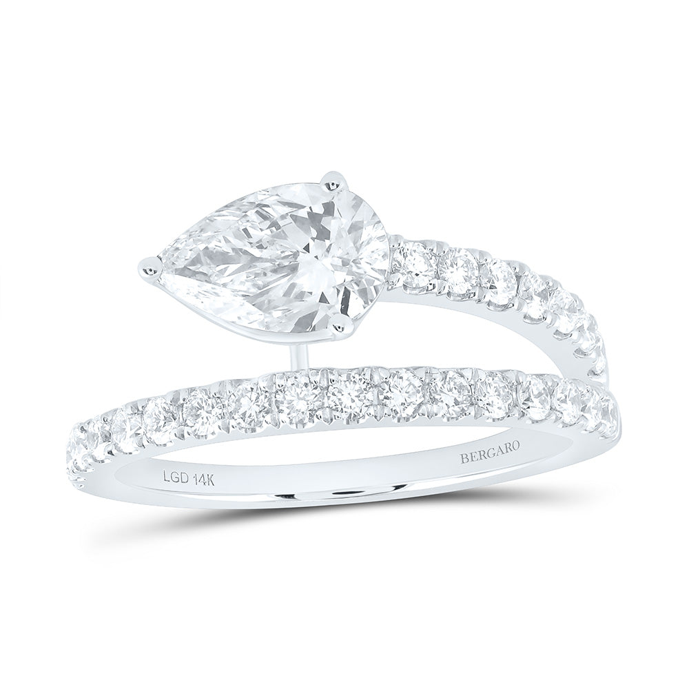 14K Yellow Or White Gold 1 1/2 Cttw Lab Grown Diamond 1 Cttw Center Pear Engagement Ring