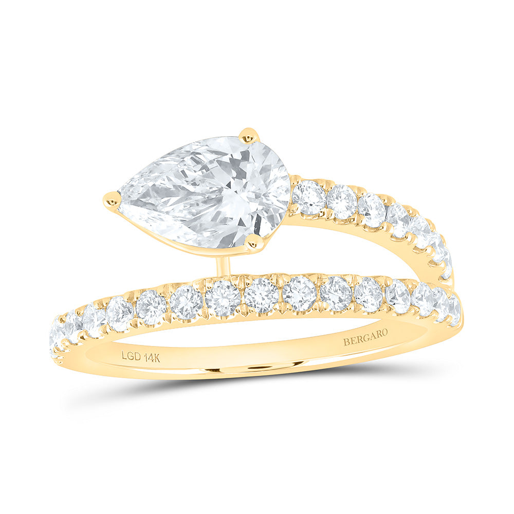 14K Yellow Or White Gold 1 1/2 Cttw Lab Grown Diamond 1 Cttw Center Pear Engagement Ring