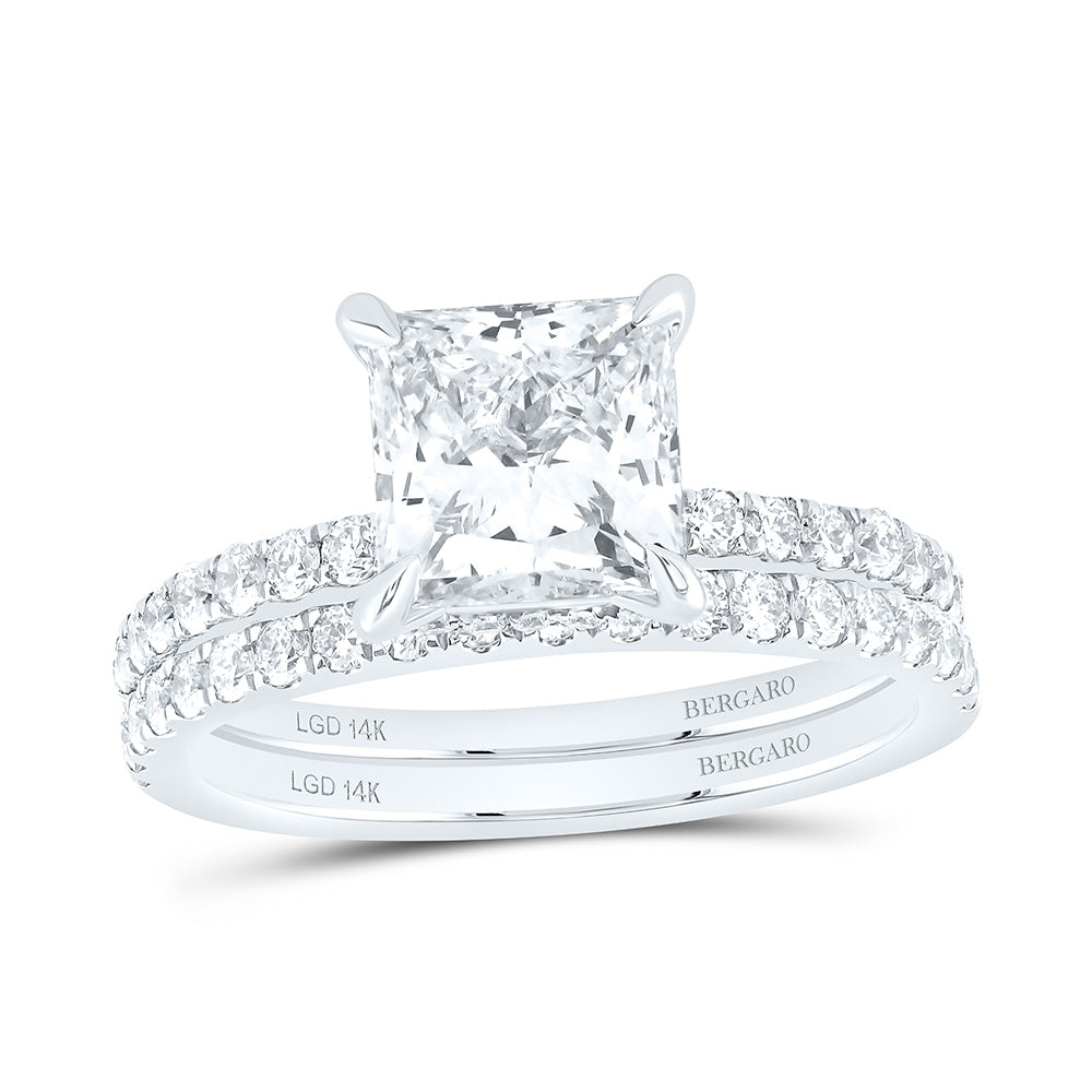 14K Yellow Or White Gold 2 7/8 Cttw Lab Grown Diamond 2 Cttw Center Princess Bridal Set