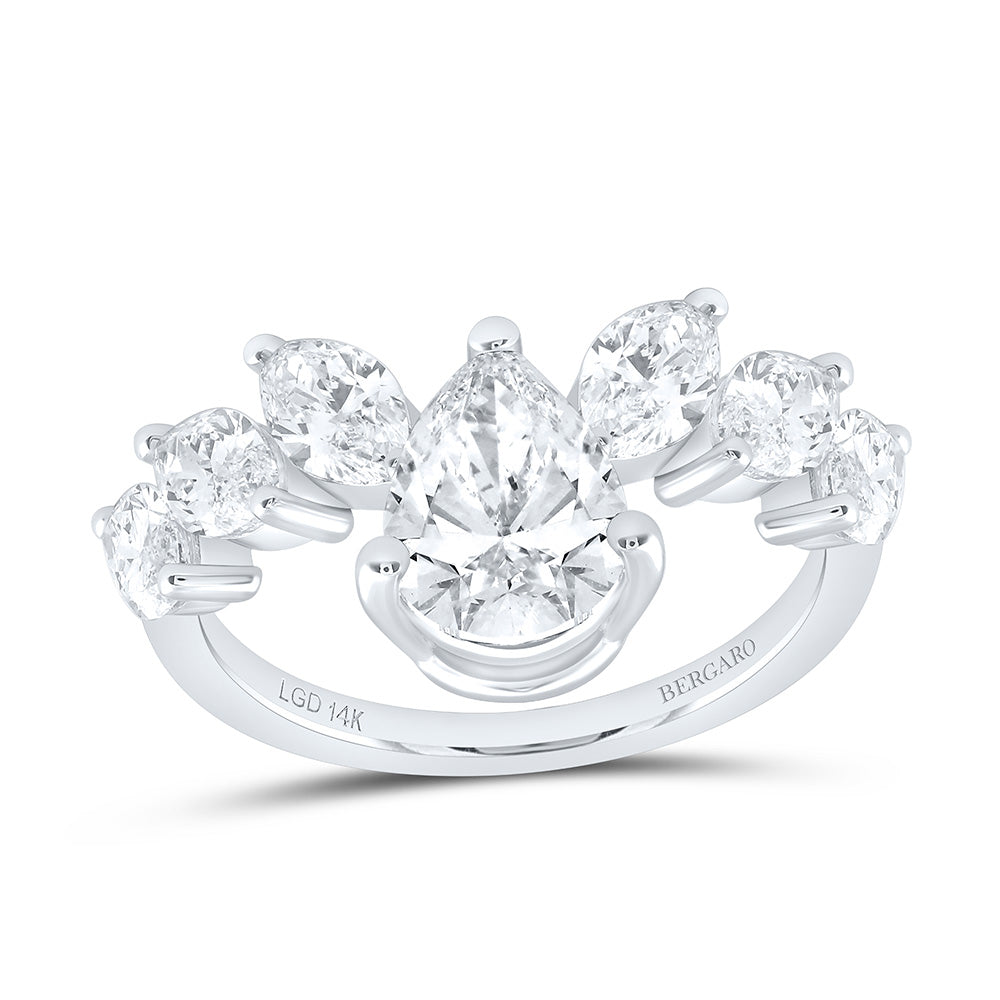 14K Yellow Or White Gold 3 1/2 Cttw Lab Grown Diamond 1 1/2 Cttw Center Pear Fashion Ring