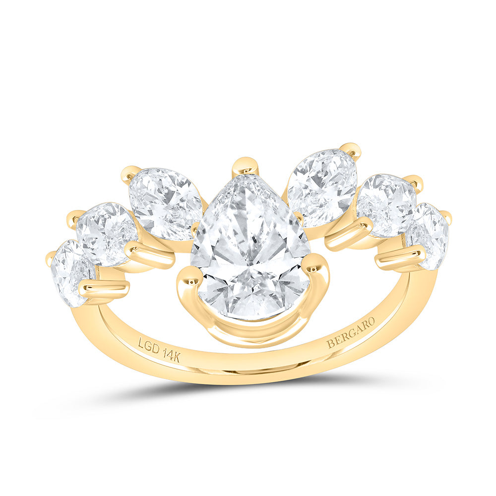14K Yellow Or White Gold 3 1/2 Cttw Lab Grown Diamond 1 1/2 Cttw Center Pear Fashion Ring