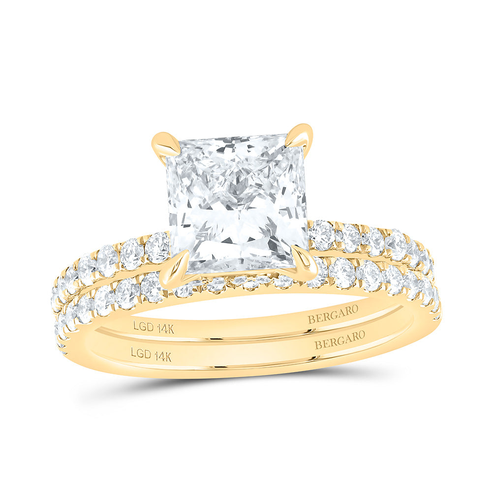 14K Yellow Or White Gold 2 7/8 Cttw Lab Grown Diamond 2 Cttw Center Princess Bridal Set