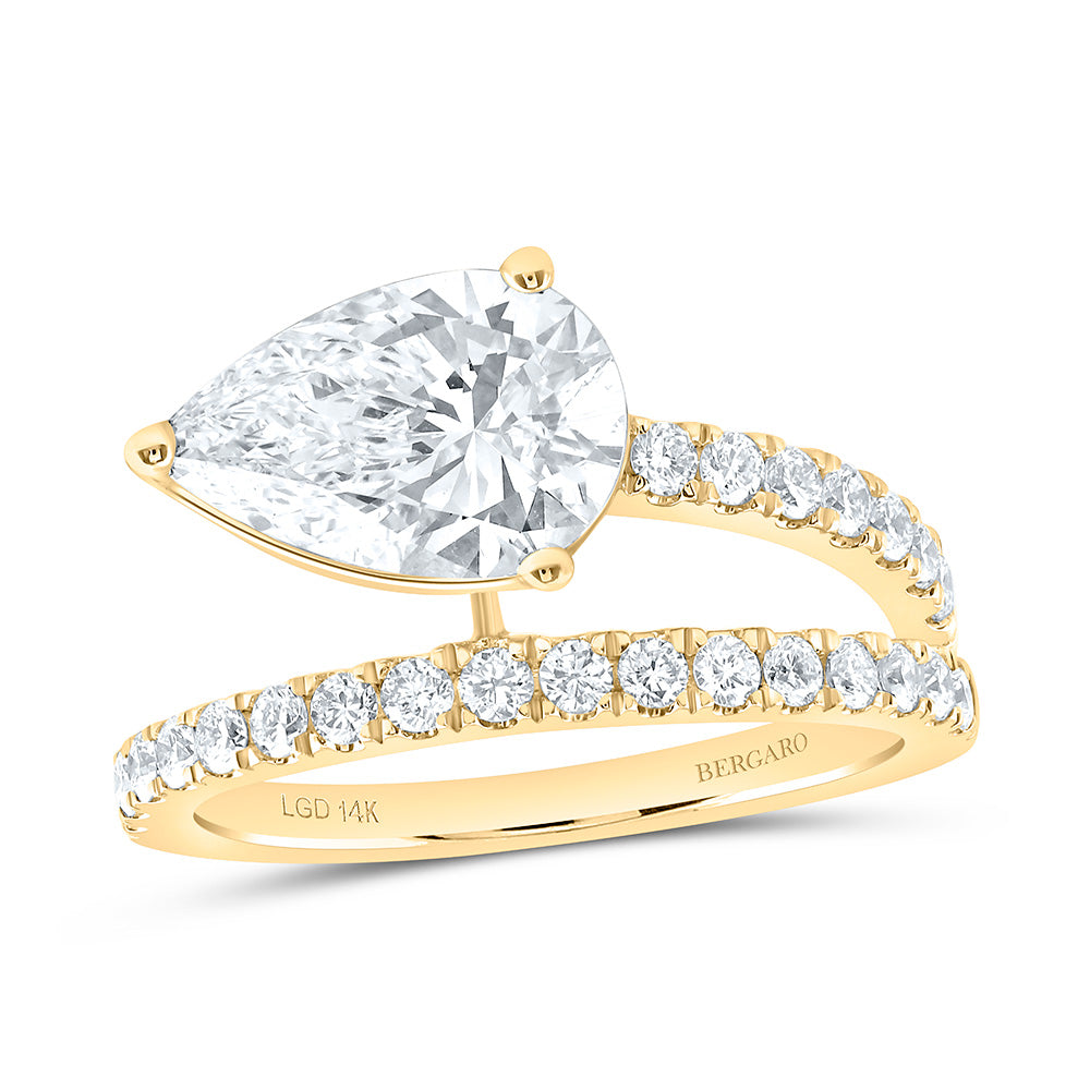 14K Yellow Or White Gold 2 1/2 Cttw Lab Grown Diamond 2 Cttw Center Pear Engagement Ring