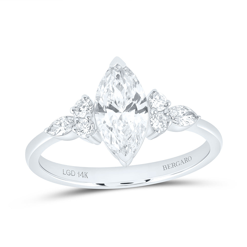 14K Yellow Or White Gold 1 1/3 Cttw Lab Grown Diamond 1 Cttw Center Marquise Engagement Ring