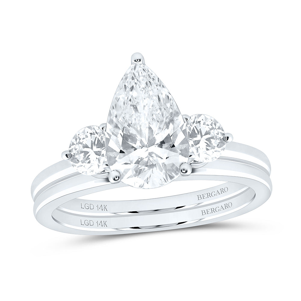 14K Yellow Or White Gold 2 5/8 Cttw Lab Grown Diamond 2 Cttw Center Pear Bridal Set