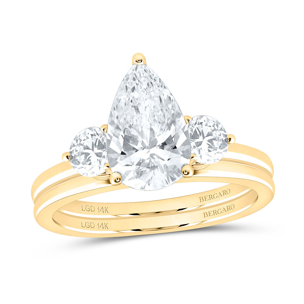 14K Yellow Or White Gold 2 5/8 Cttw Lab Grown Diamond 2 Cttw Center Pear Bridal Set