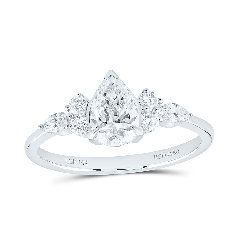 14K Yellow Or White Gold 1 Cttw Lab Grown Diamond 3/4 Cttw Center Pear Engagement Ring