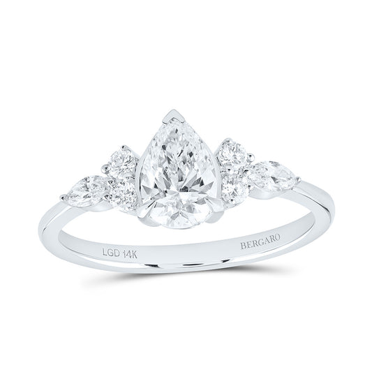 14K Yellow Or White Gold 1 Cttw Lab Grown Diamond 3/4 Cttw Center Pear Engagement Ring
