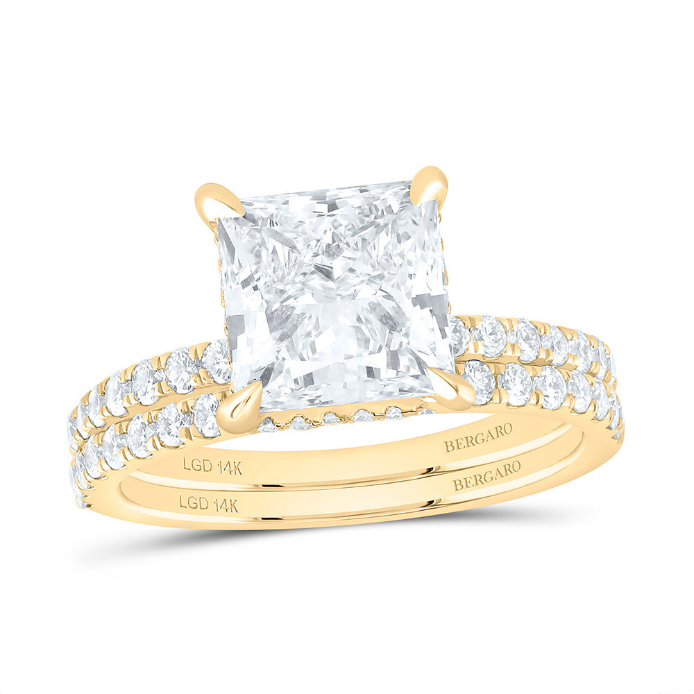 14K Yellow Or White Gold 3 3/4 Cttw Lab Grown Diamond 3 Cttw Center Princess Bridal Set