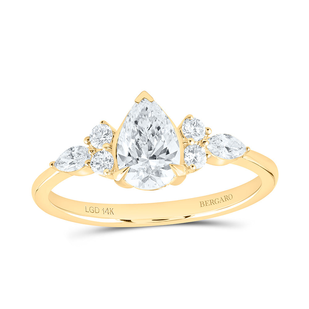14K Yellow Or White Gold 1 Cttw Lab Grown Diamond 3/4 Cttw Center Pear Engagement Ring
