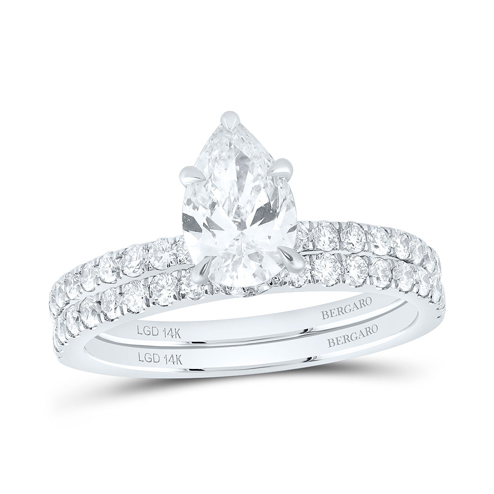 14K Yellow Or White Gold 1 3/4 Cttw Lab Grown Diamond 1 Cttw Center Pear Bridal Set