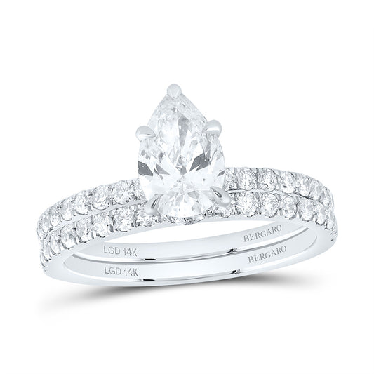 14K Yellow Or White Gold 1 3/4 Cttw Lab Grown Diamond 1 Cttw Center Pear Bridal Set