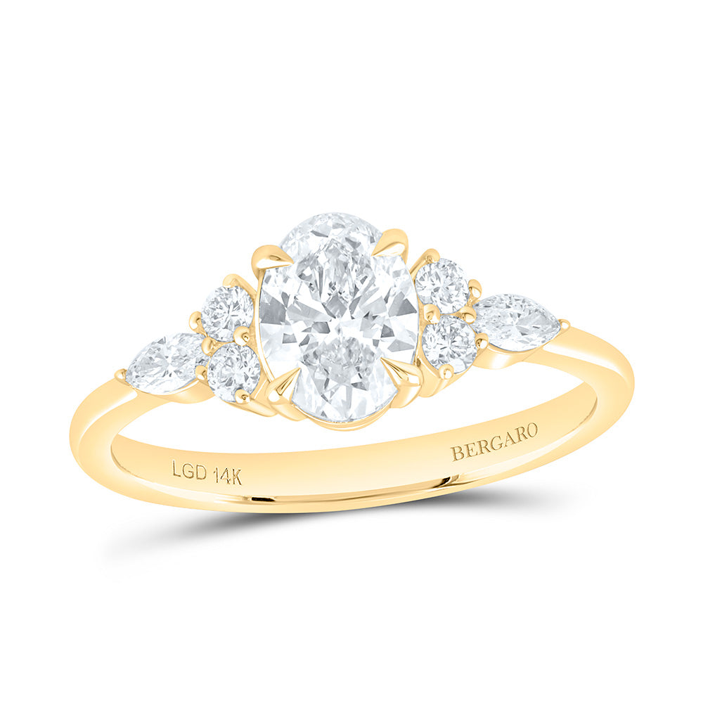 14K Yellow Or White Gold 1 1/5 Cttw Lab Grown Diamond 7/8 Cttw Center Oval Engagement Ring