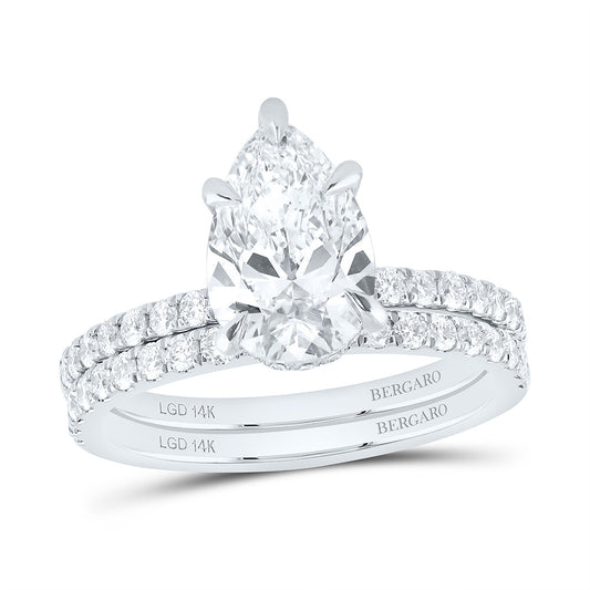 14K Yellow Or White Gold 2 3/4 Cttw Lab Grown Diamond 2 Cttw Center Pear Bridal Set
