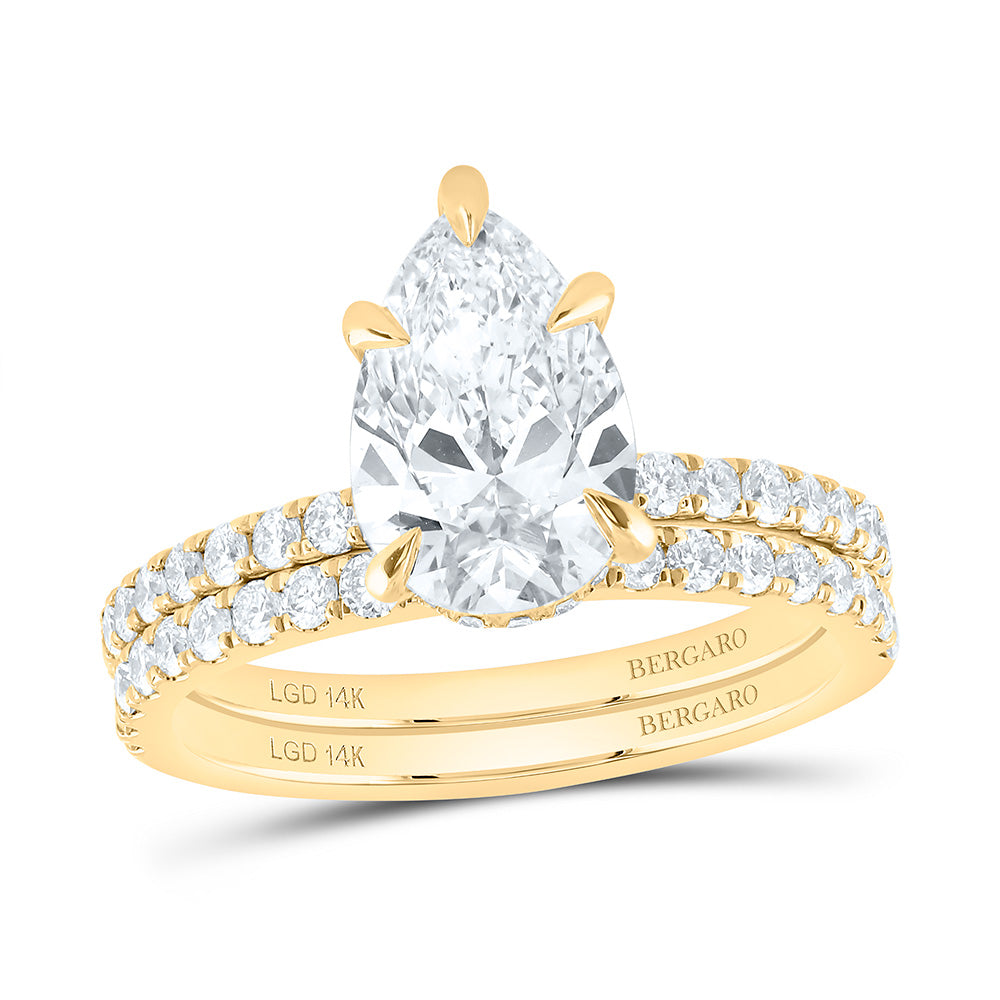 14K Yellow Or White Gold 2 3/4 Cttw Lab Grown Diamond 2 Cttw Center Pear Bridal Set