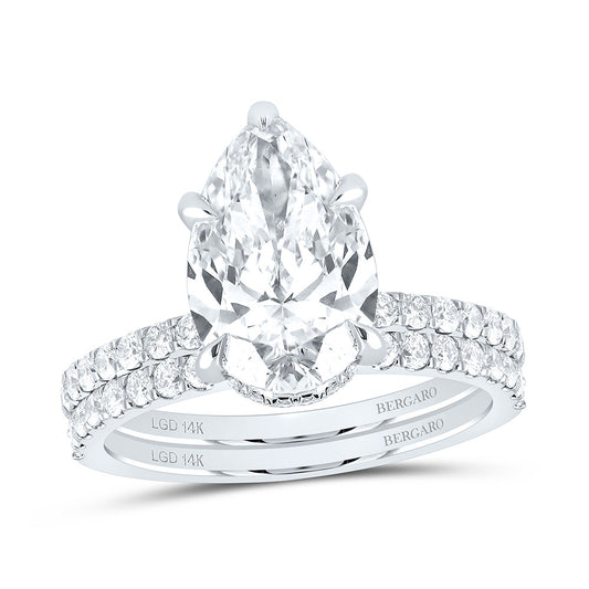 14K Yellow Or White Gold 3 3/4 Cttw Lab Grown Diamond 3 Cttw Center Pear Bridal Set